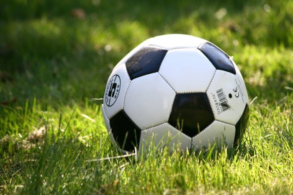 Fußball, der auf einem Rasen liegt