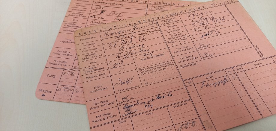 „Meldekarten von Familie Löwenstein aus dem Kirberger Gemeindearchiv“
